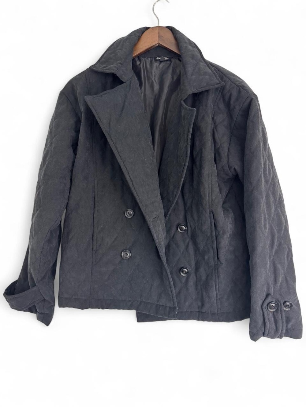 Camellia Quilted Black Jacket Peacoat Relaxed Fit Slouchy 90s Large Casual Chic